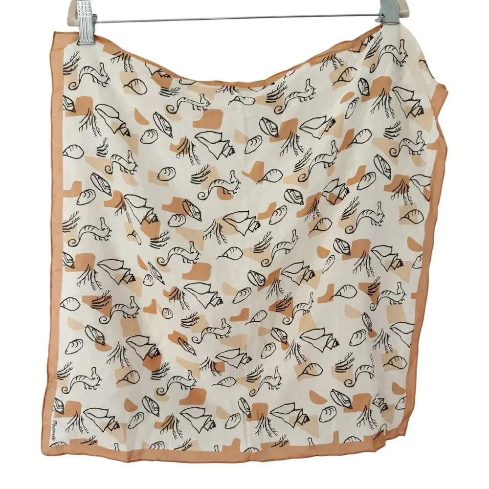 NWT Madewell Organic Cotton Bandana Seahorse Seashell Print Square Beach Orange